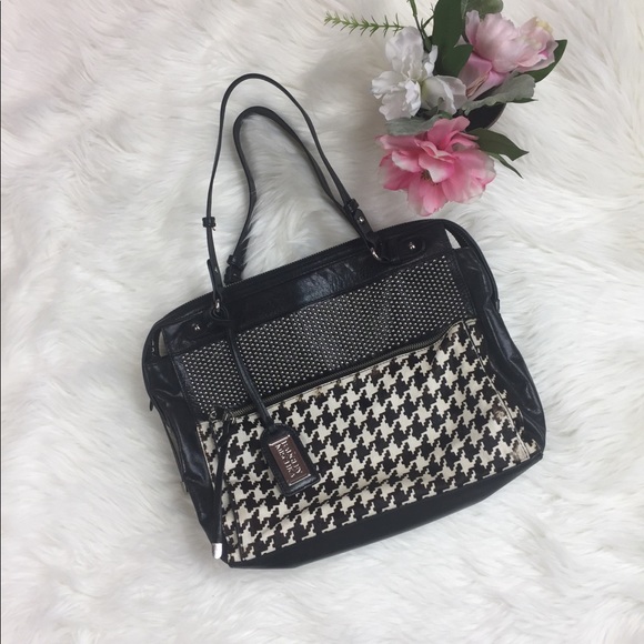 Badgley Mischka Handbags - BADGLEY MISCHKA Black Houndstooth Satchel